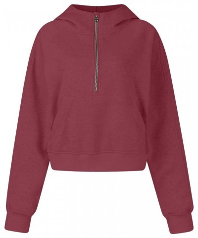 Womens Quarter Zip Pullover with Thumb Hole Casual Half Zip Hoodies Fall Fleece Cropped Sweatshirts with Pockets A-wine $8.05...