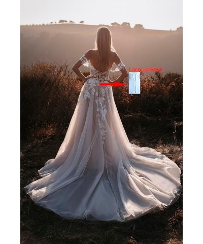 Women's Wedding Dresses for Bride 2024 Sexy V Neck Slit Lace Bridal Wedding Gowns for Bride YJ010 Style 02-champagne $57.60 D...