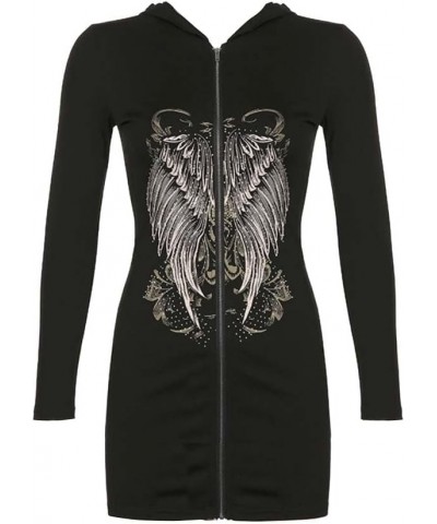 Women Gothic Zip Up Hoodie Y2k Graphic Long Sleeve Angel Wings Black $19.19 Hoodies & Sweatshirts