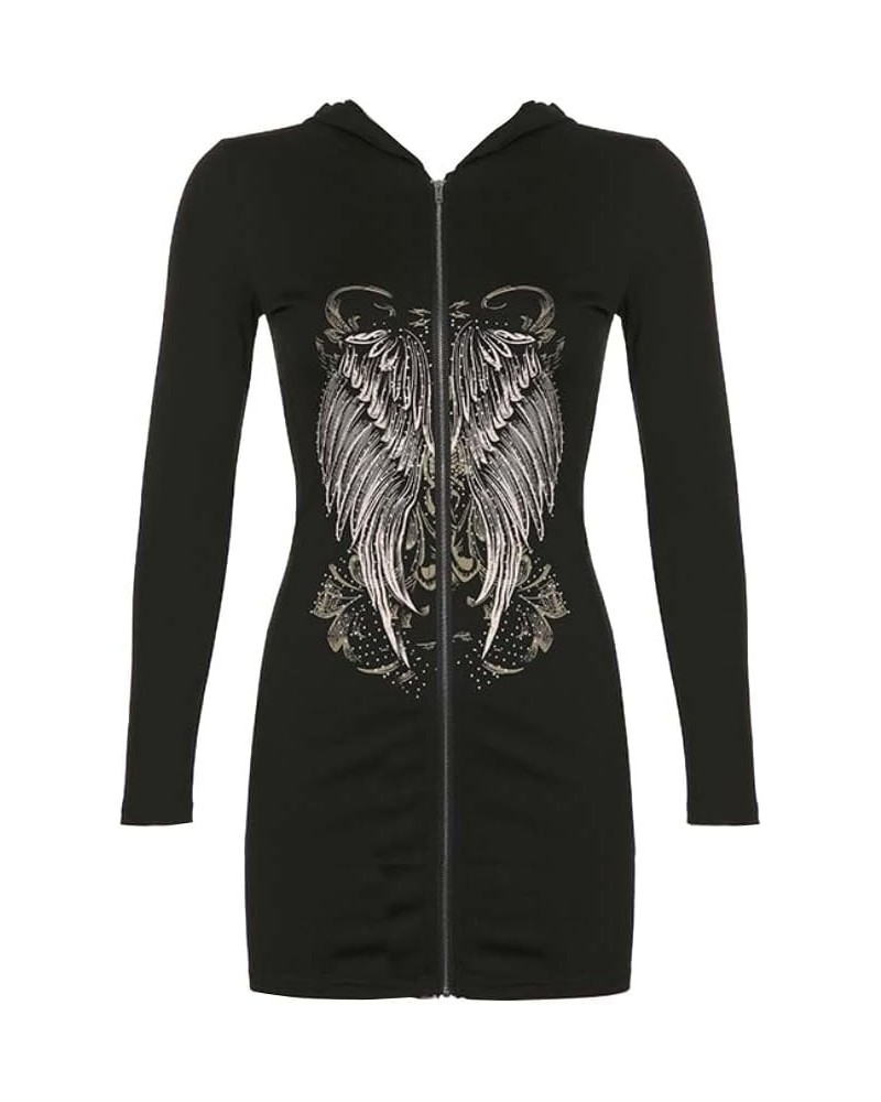 Women Gothic Zip Up Hoodie Y2k Graphic Long Sleeve Angel Wings Black $19.19 Hoodies & Sweatshirts