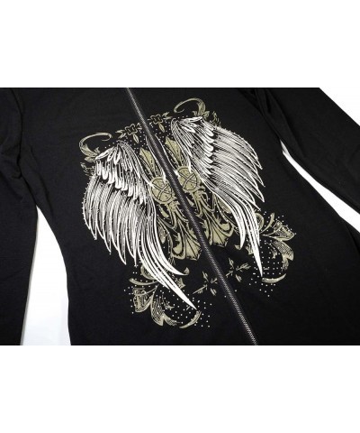 Women Gothic Zip Up Hoodie Y2k Graphic Long Sleeve Angel Wings Black $19.19 Hoodies & Sweatshirts