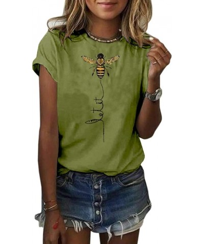 Womens Cute Bee Graphic Tee Shirts Short Sleeve Let It Bee Funny Letter Print Summer T-Shirt Tops Z-green $12.99 T-Shirts