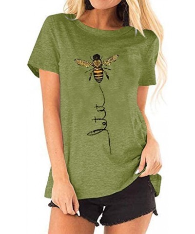 Womens Cute Bee Graphic Tee Shirts Short Sleeve Let It Bee Funny Letter Print Summer T-Shirt Tops Z-green $12.99 T-Shirts