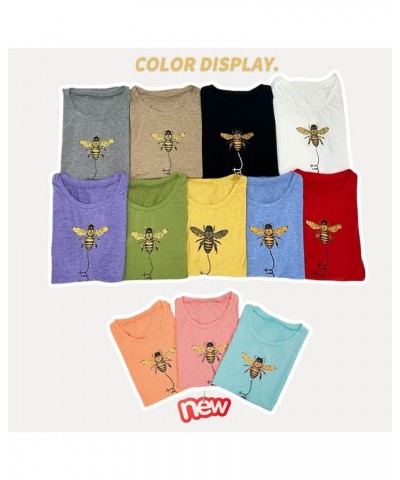 Womens Cute Bee Graphic Tee Shirts Short Sleeve Let It Bee Funny Letter Print Summer T-Shirt Tops Z-green $12.99 T-Shirts