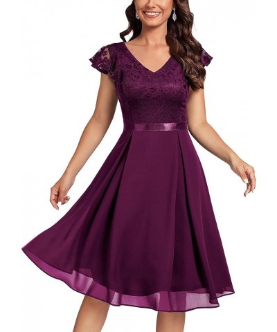 Women's Retro V-Neck Lace Slim Classic Style Cocktail Party Dress Magenta $34.01 Dresses