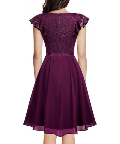 Women's Retro V-Neck Lace Slim Classic Style Cocktail Party Dress Magenta $34.01 Dresses