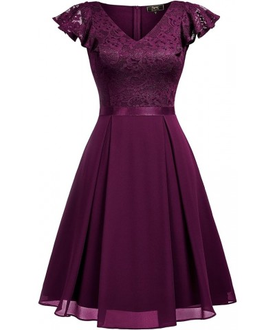 Women's Retro V-Neck Lace Slim Classic Style Cocktail Party Dress Magenta $34.01 Dresses