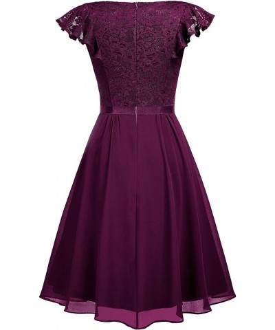 Women's Retro V-Neck Lace Slim Classic Style Cocktail Party Dress Magenta $34.01 Dresses