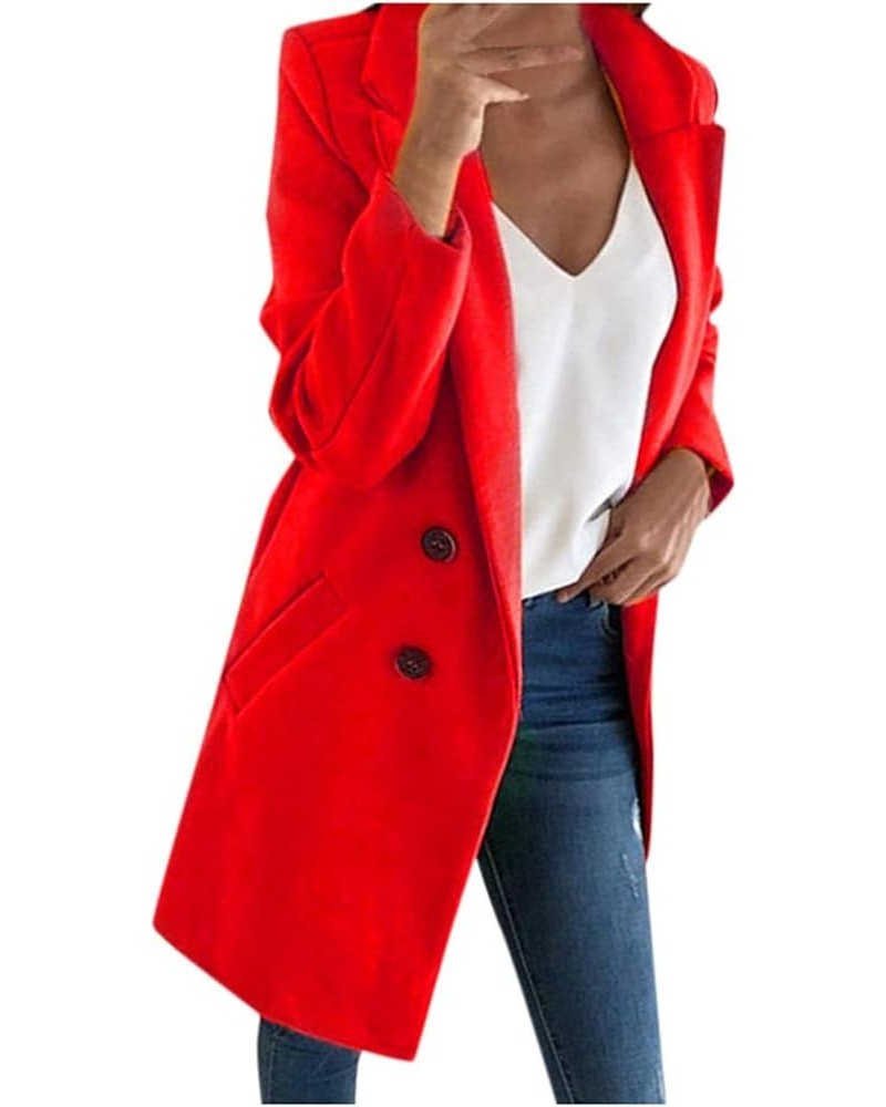 Women's Stylish Mid Length Artificial Wool Blend Trench Dressy Office Thick Warm Button Up Winter Jackets with Pockets 4XL Re...