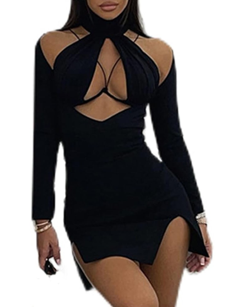 Women Sexy Hollow Out Dress Sleeveless Spaghetti Strap Bodycon Cami Mini Dress Cutout Summer Night Out Party Clubwear K4 Blac...