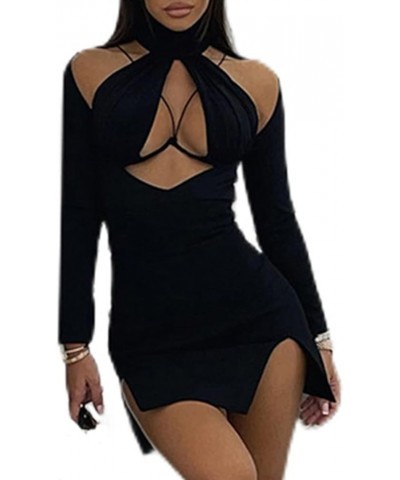 Women Sexy Hollow Out Dress Sleeveless Spaghetti Strap Bodycon Cami Mini Dress Cutout Summer Night Out Party Clubwear K4 Blac...