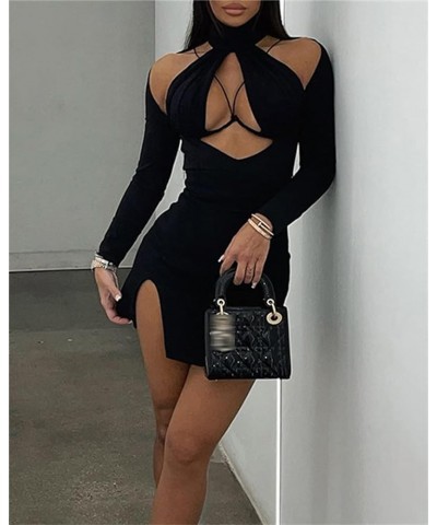 Women Sexy Hollow Out Dress Sleeveless Spaghetti Strap Bodycon Cami Mini Dress Cutout Summer Night Out Party Clubwear K4 Blac...