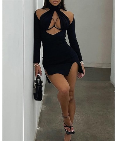 Women Sexy Hollow Out Dress Sleeveless Spaghetti Strap Bodycon Cami Mini Dress Cutout Summer Night Out Party Clubwear K4 Blac...