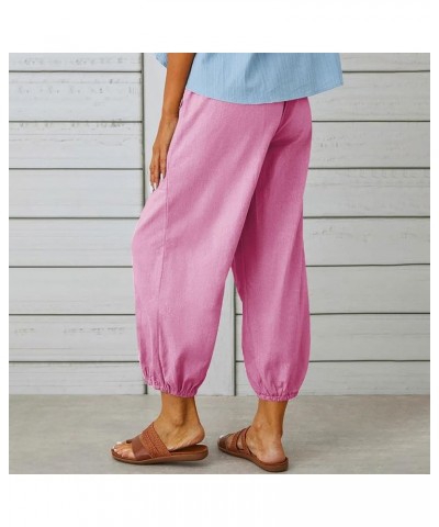 Womens Summer Linen Pants Loose Casual Drawstring Elastic Waist Capris Wide Leg Cropped Lounge Trousers with Pocket 23 Pink $...