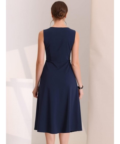 Women's Striped Crew Neck Sleeveless A-Line Midi Work Office Dress Dark Blue $23.69 Dresses