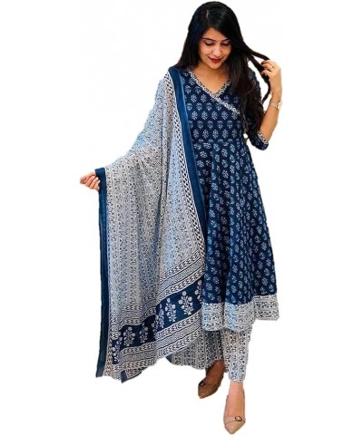 indian kurti sets for women with palazzo Kurta Tunic Tops with Trousers Ready to Wear Blue-4 $32.47 Tops