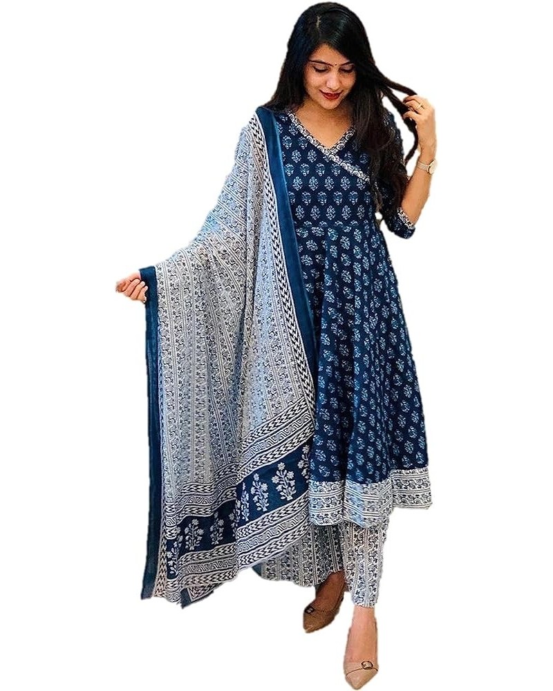 indian kurti sets for women with palazzo Kurta Tunic Tops with Trousers Ready to Wear Blue-4 $32.47 Tops