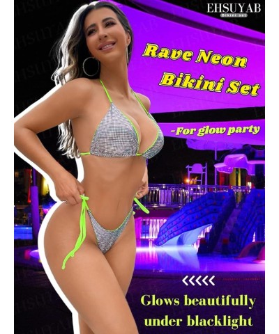 Pool Party Glitter Bikini, Neon Strap, Padded 2Pc Swimsuit Boudoir Shoot Neon Green-silver $16.00 Swimsuits