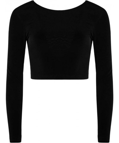 Women's Sexy Backless Mock Neck Long Sleeve Crop Top T-Shirt Nhb-black $5.82 T-Shirts