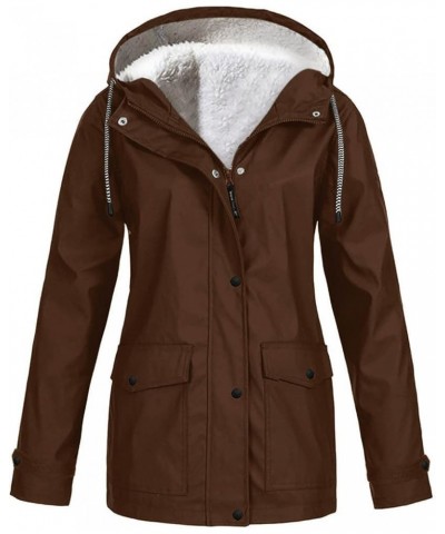 Women'S Raincoats Waterproof Fall Winter Plus Size Fleece Lined Rain Jacket Plain Casual Hiking Outdoor Windbreaker A2_brown ...