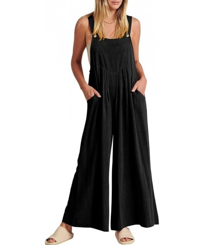 Casual Jumpsuits for Women Loose Sleeveless Baggy Overalls Wide Leg Bib Pants Adjustable Straps Romper with Pockets Black $8....