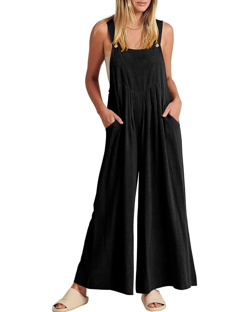 Casual Jumpsuits for Women Loose Sleeveless Baggy Overalls Wide Leg Bib Pants Adjustable Straps Romper with Pockets Black $8....