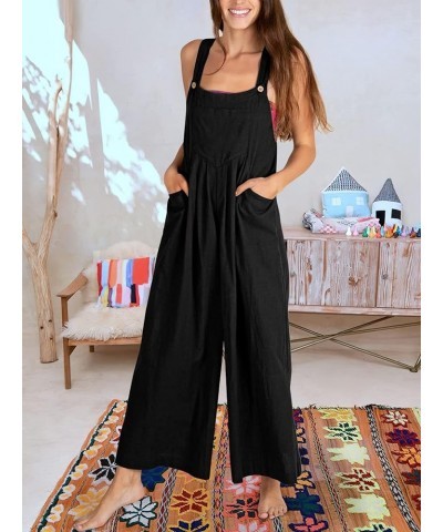 Casual Jumpsuits for Women Loose Sleeveless Baggy Overalls Wide Leg Bib Pants Adjustable Straps Romper with Pockets Black $8....