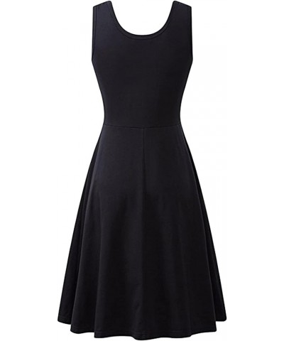 Women's Summer Round Neck Solid Color Knee-Length Dress Loose A-line Sun Dress Flowy Sweet Tank Dress Black $12.74 Dresses