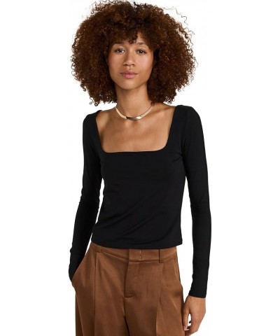 Women's Long Sleeve Square Neck Top Black $46.37 Blouses