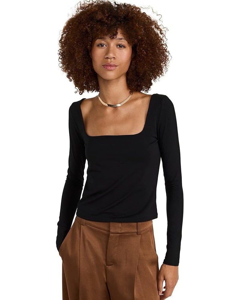 Women's Long Sleeve Square Neck Top Black $46.37 Blouses