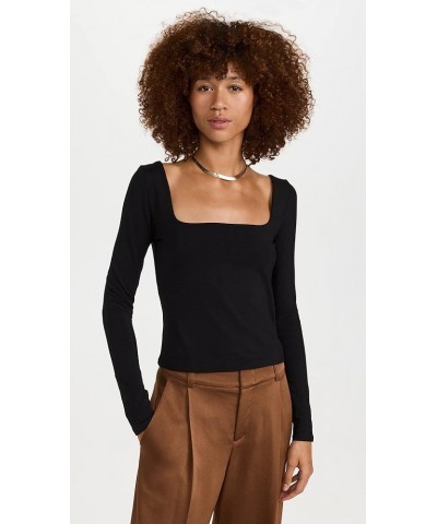 Women's Long Sleeve Square Neck Top Black $46.37 Blouses