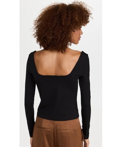 Women's Long Sleeve Square Neck Top Black $46.37 Blouses