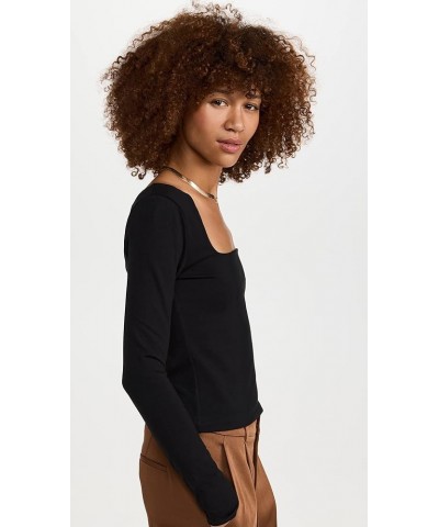 Women's Long Sleeve Square Neck Top Black $46.37 Blouses