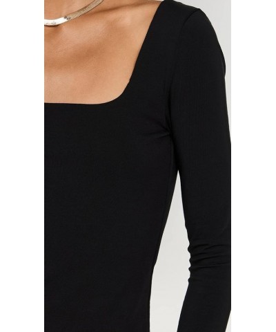 Women's Long Sleeve Square Neck Top Black $46.37 Blouses