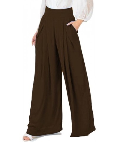 Women's Stretchy Wide Leg Palazzo Lounge Pants Casual Comfy High Waist Pajama Pants Coffee $15.18 Activewear