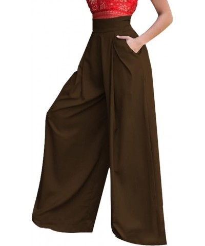 Women's Stretchy Wide Leg Palazzo Lounge Pants Casual Comfy High Waist Pajama Pants Coffee $15.18 Activewear