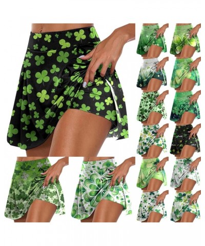 2 in 1 Flowy Running Shorts for Women St Patrick's Day High Waisted Athletic Shorts Tennis Skirt Clover Graphic Yoga Skort A0...