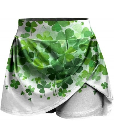 2 in 1 Flowy Running Shorts for Women St Patrick's Day High Waisted Athletic Shorts Tennis Skirt Clover Graphic Yoga Skort A0...