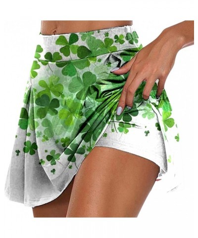 2 in 1 Flowy Running Shorts for Women St Patrick's Day High Waisted Athletic Shorts Tennis Skirt Clover Graphic Yoga Skort A0...