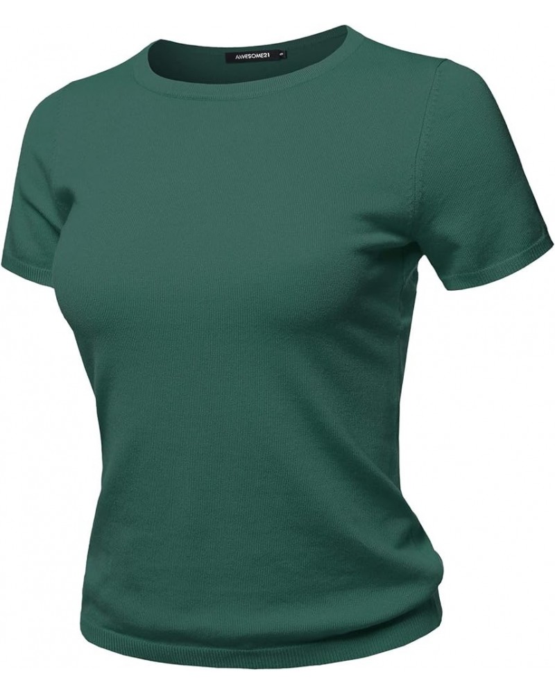 Women's Classic Solid Round Neck Short Sleeve Viscose Knit Sweater Top Aawsws0001 Olive $9.22 Sweaters