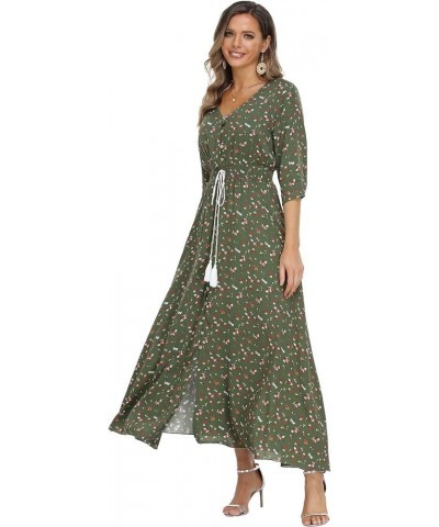 Summer Floral Print Maxi Dress Women Button Up Split Long Flowy Bohemian Beach Party Dresses Green Floral $14.35 Dresses