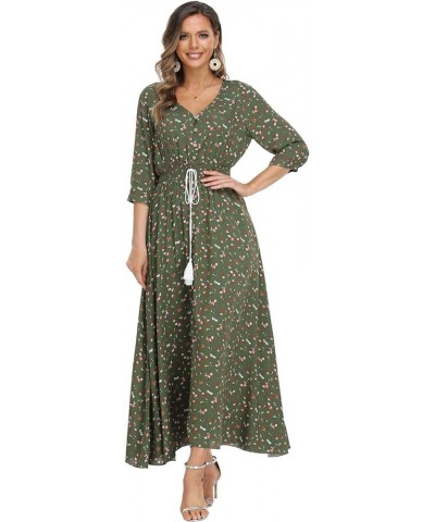 Summer Floral Print Maxi Dress Women Button Up Split Long Flowy Bohemian Beach Party Dresses Green Floral $14.35 Dresses