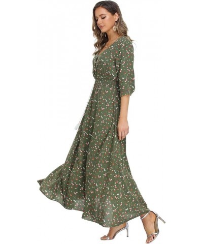 Summer Floral Print Maxi Dress Women Button Up Split Long Flowy Bohemian Beach Party Dresses Green Floral $14.35 Dresses