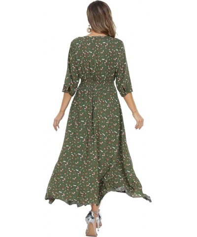 Summer Floral Print Maxi Dress Women Button Up Split Long Flowy Bohemian Beach Party Dresses Green Floral $14.35 Dresses