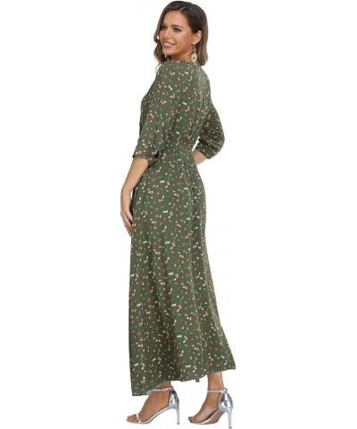 Summer Floral Print Maxi Dress Women Button Up Split Long Flowy Bohemian Beach Party Dresses Green Floral $14.35 Dresses