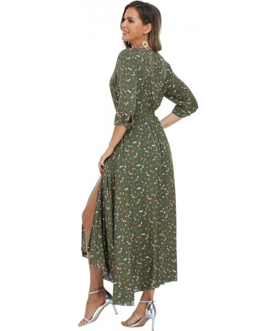 Summer Floral Print Maxi Dress Women Button Up Split Long Flowy Bohemian Beach Party Dresses Green Floral $14.35 Dresses