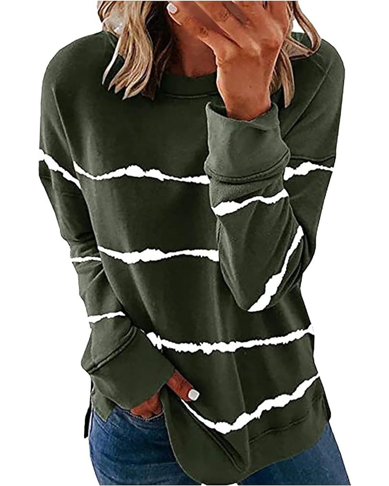 Oversized Sweatshirt For Women,Women'S Casual Striped Print Long Sleeve Shirt Pullover Loose Tops Blouse Trendy Shirt 1-green...