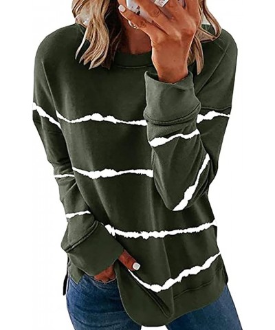 Oversized Sweatshirt For Women,Women'S Casual Striped Print Long Sleeve Shirt Pullover Loose Tops Blouse Trendy Shirt 1-green...