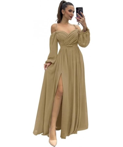 Long Sleeves Bridesmaid Dresses with Pockets for Wedding Chiffon Ruched Maxi Evening Party Dresses for Women Taupe $27.84 Dre...