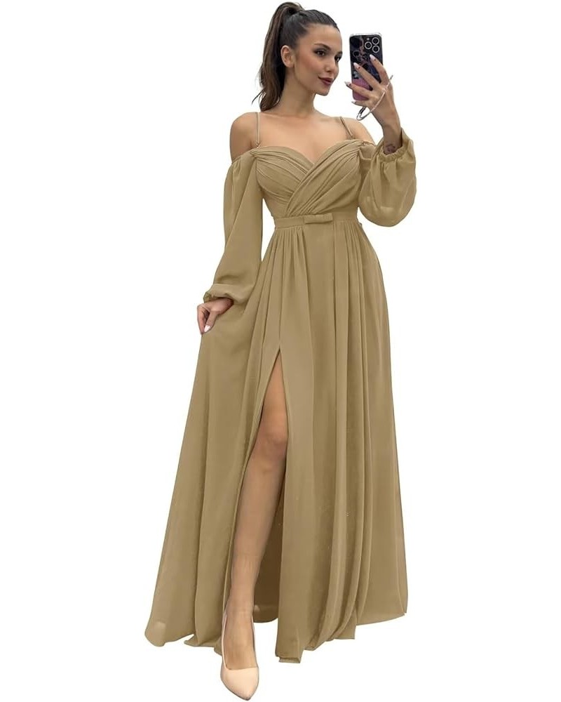 Long Sleeves Bridesmaid Dresses with Pockets for Wedding Chiffon Ruched Maxi Evening Party Dresses for Women Taupe $27.84 Dre...